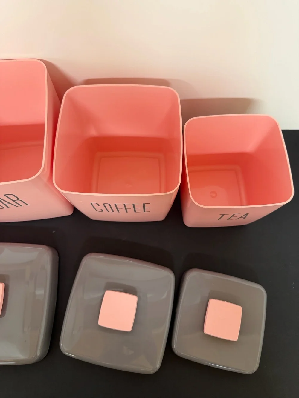 MCM Vintage 1950’s Lustro-Ware Pink and Gray Canister Set